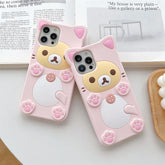 Cute Rilakkuma Bear Case For iPhone  Kawaii Cat Design Soft Silicone 3D